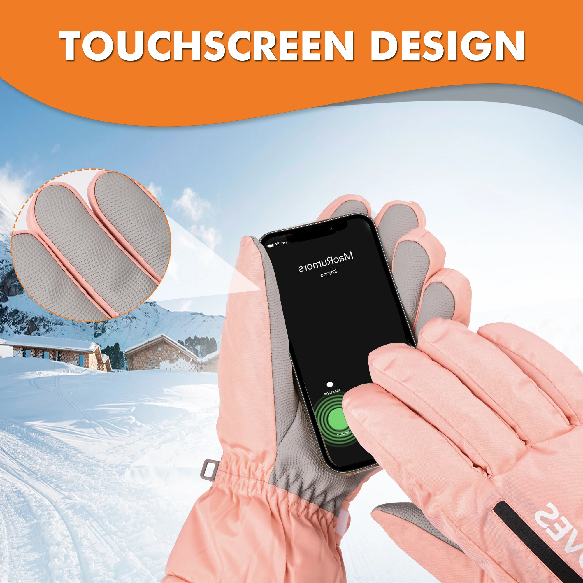 ถุงมือสกีสำหรับผู้หญิงในฤดูหนาว มีซับในนุ่มและหนา กันน้ำและกันลื่น มีกระเป๋าซิป สำหรับกิจกรรมกลางแจ้ง