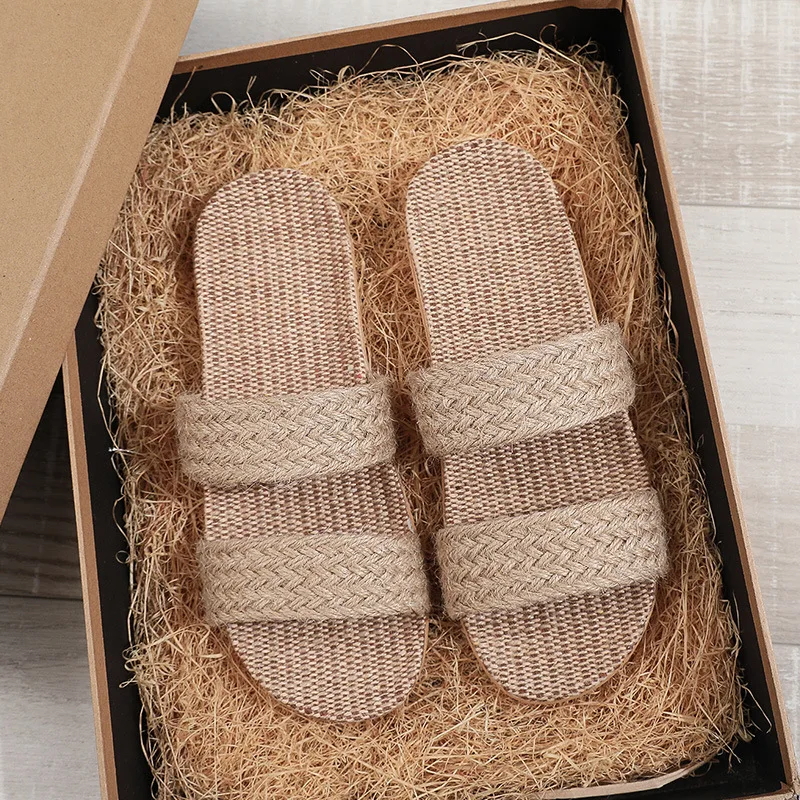 Women Indoor Slippers Home Flax Slides Summer Flat Shoes Woman House Floor Slippers Breathable Lovers Bedroom Shoes
