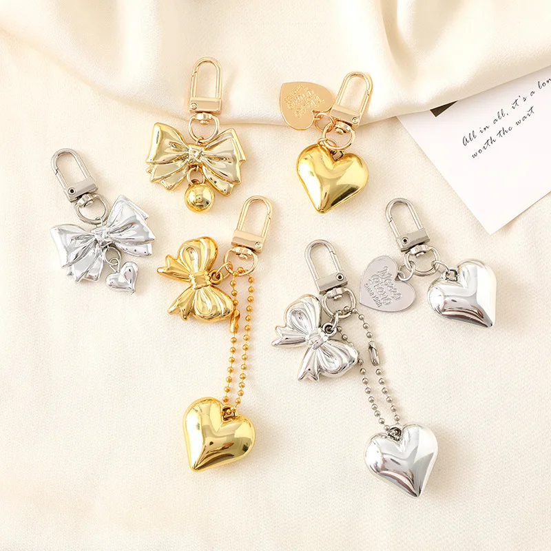 Golden Love Bow Pendant Phone Case Keychain Pendant Accessories Luggage Small Gift Jewelry