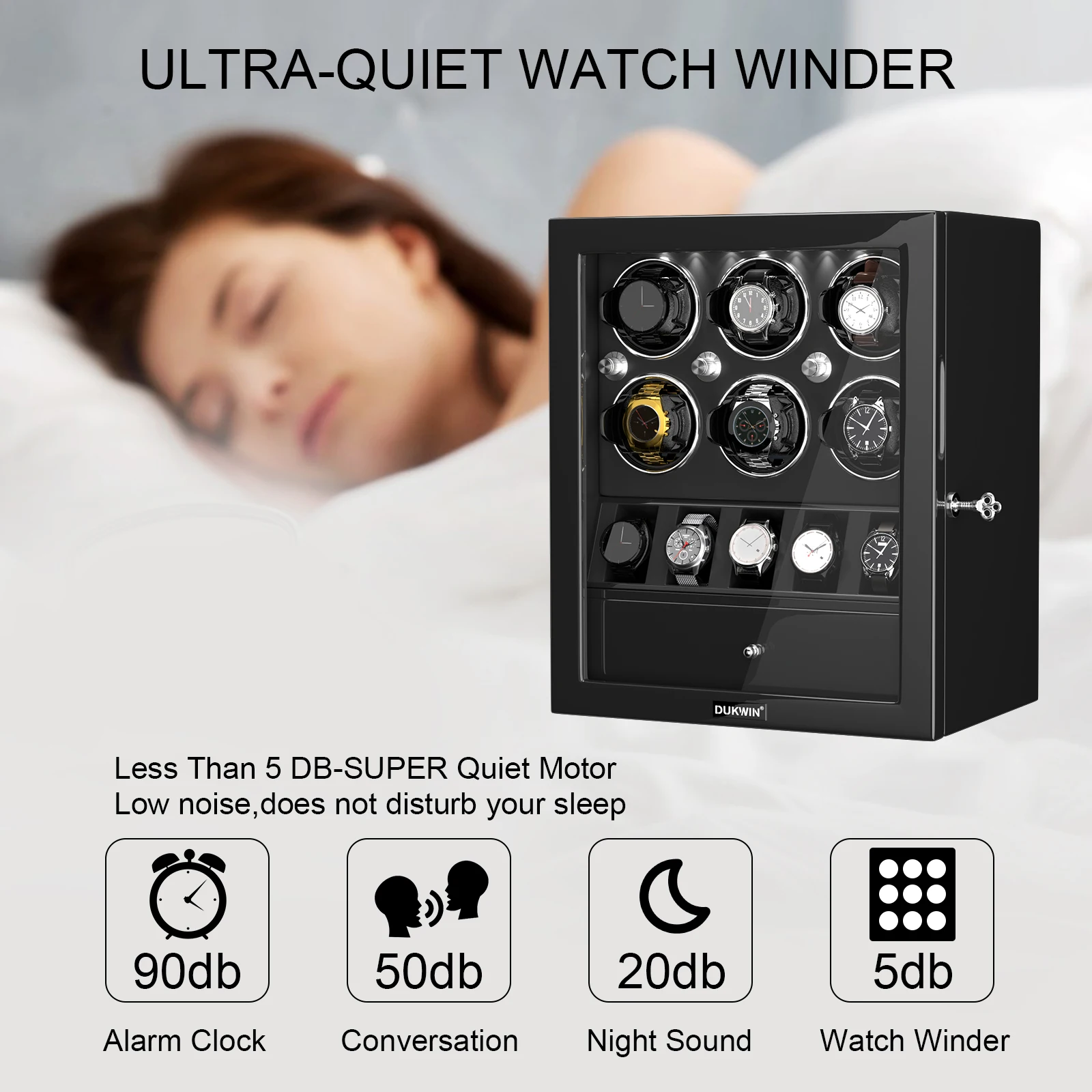 Automatic 6 Watch Winder with 5 Extra Storage Display Jewelry Collector Box Mabuchi Motor Watch Winders for Automatic Watches