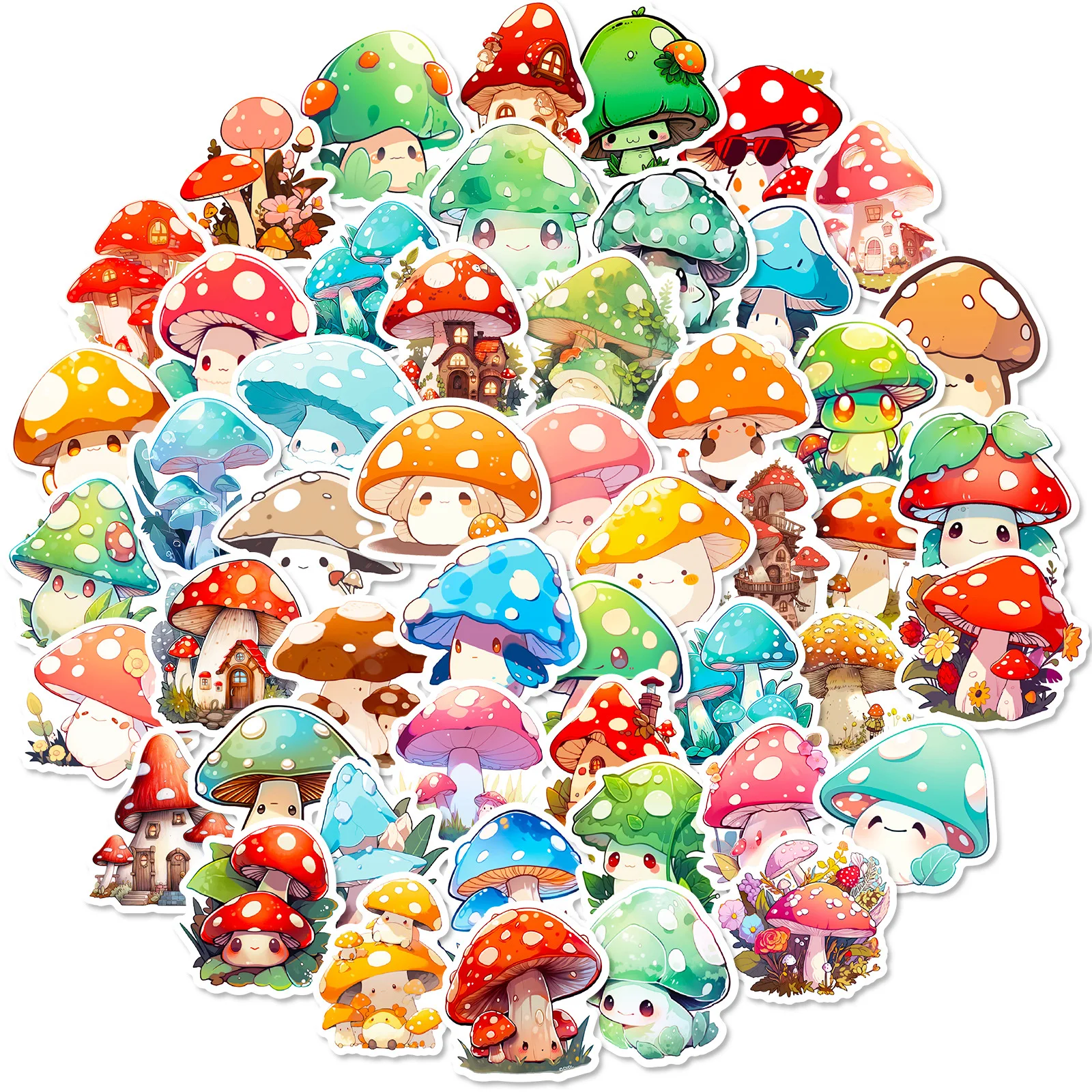 50PCS Cartoon Water Bottle Stickers Skateboard Stickers DIY Bottles Mushroom Sunflower Girls Stickers Reusable Butterfly Decals