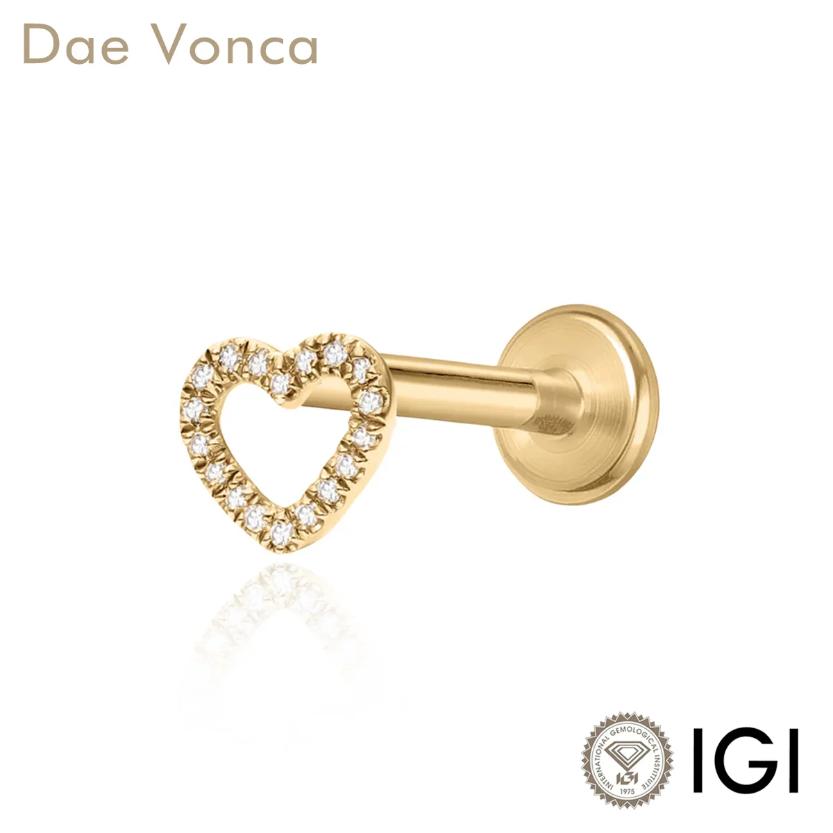 Brilliant Round Cut Lab Created Diamond Single Earring Heart Shaped Openwork Diamond Earring 9K/14K/18K Solid Gold Stud Earring