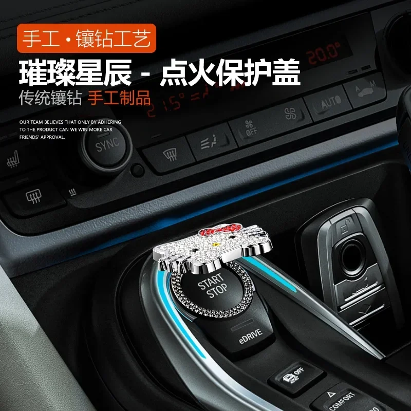 Sanrio Hello Kitty Car ONE-CLICK Start Stop Buttons Protective Cover Cute Interior Car Engine Ignition Start Switch Button Cover