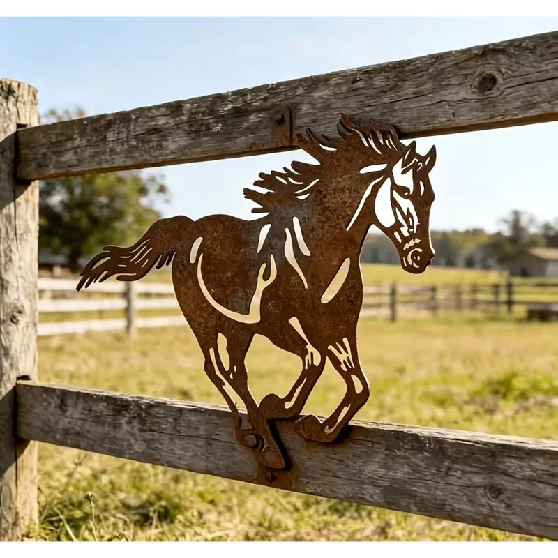 Rusty Metal Horse Outdoor Garden Sculpture Western Wind Theme Rustic Style Wall Decorative Art for Garden Decoration