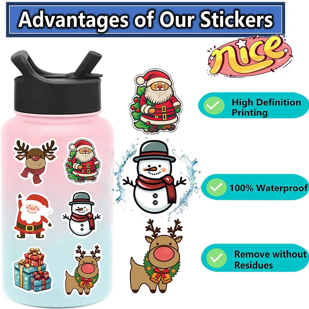 50 Stück Kawaii Cartoon Weihnachten Kunst ästhetische Aufkleber Pack für Kinder Spielzeug Tagebuch Laptop Scrapbook Dekoration Graffiti Aufkleber – Detail 2