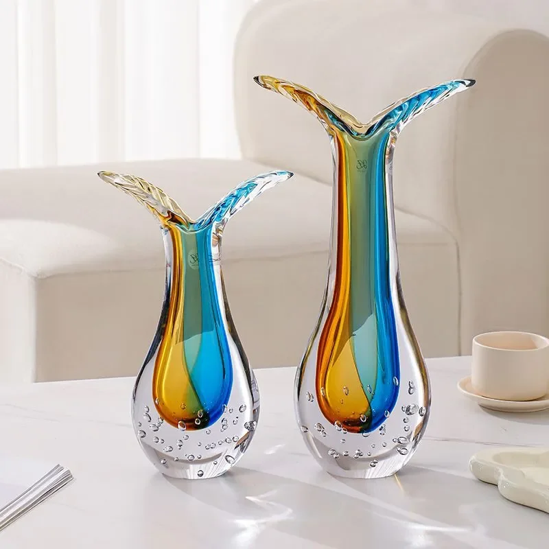 Modern Crystal Glass Vase Luxury Home Decor Art Piece for Living Room Entryway Table Centerpiece Ornament