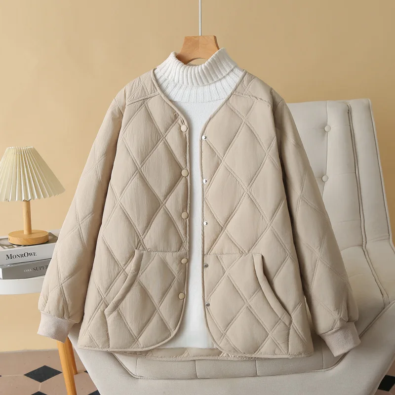 Manteau rembourré en coton Argyle pour femme, parka grande taille, poche verticale fine, mode automne et hiver, nouveau, 817