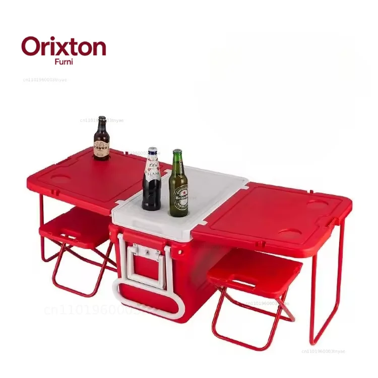Outdoor Fishing Hiking Picnic Food Storage 32L Multi-functional Insulation Folded Cooler Box Table Chair Set