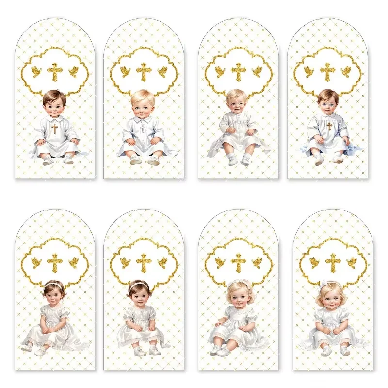 Mehofond Angel Boy Girl Arch Backdrop Cover First Holy Communion Party God Bless Cross Pigeon Decor Arched Chiara Background