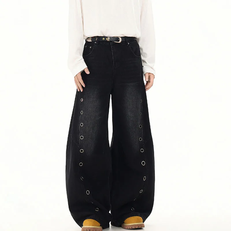 Spring And Autumn Korean Version High Street Retro Design Button Down Men'S Curved Jeans Loose Straight Leg Casual Men'S Pants