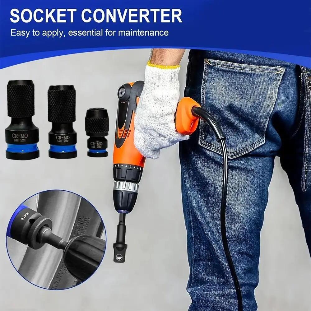 3Pcs 1/2 3/8 1/4-Inch Impact Hex Converter Impact Grade Bolt Extractor Hex Socket Adapter Quick Release