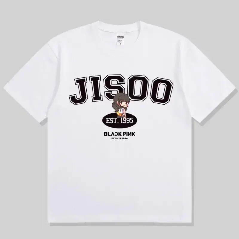 Kpop Cotton T Shirt Men Women T-shirt Black Printed Short Sleeve Jisoo Rose Casual Oversized Girl Tee Fashion Kpop Clothing