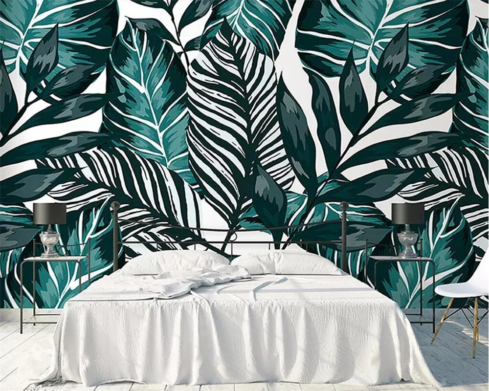 Customized products wallpaper Nordic style tropical rainforest leaves Living room sofa background wall home decoration 3d mural