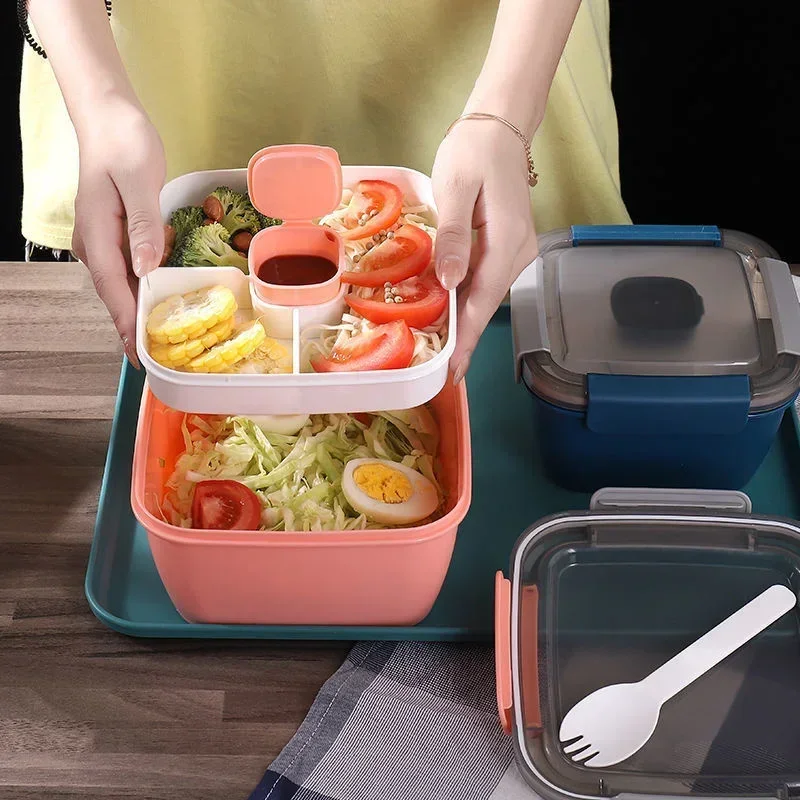 1100ml 1500ml Portable Lunch Box Container 2 Layer Grid Salad Bowl Bento Boxes Salad Bowls Lunch Box Lunch Container for Food