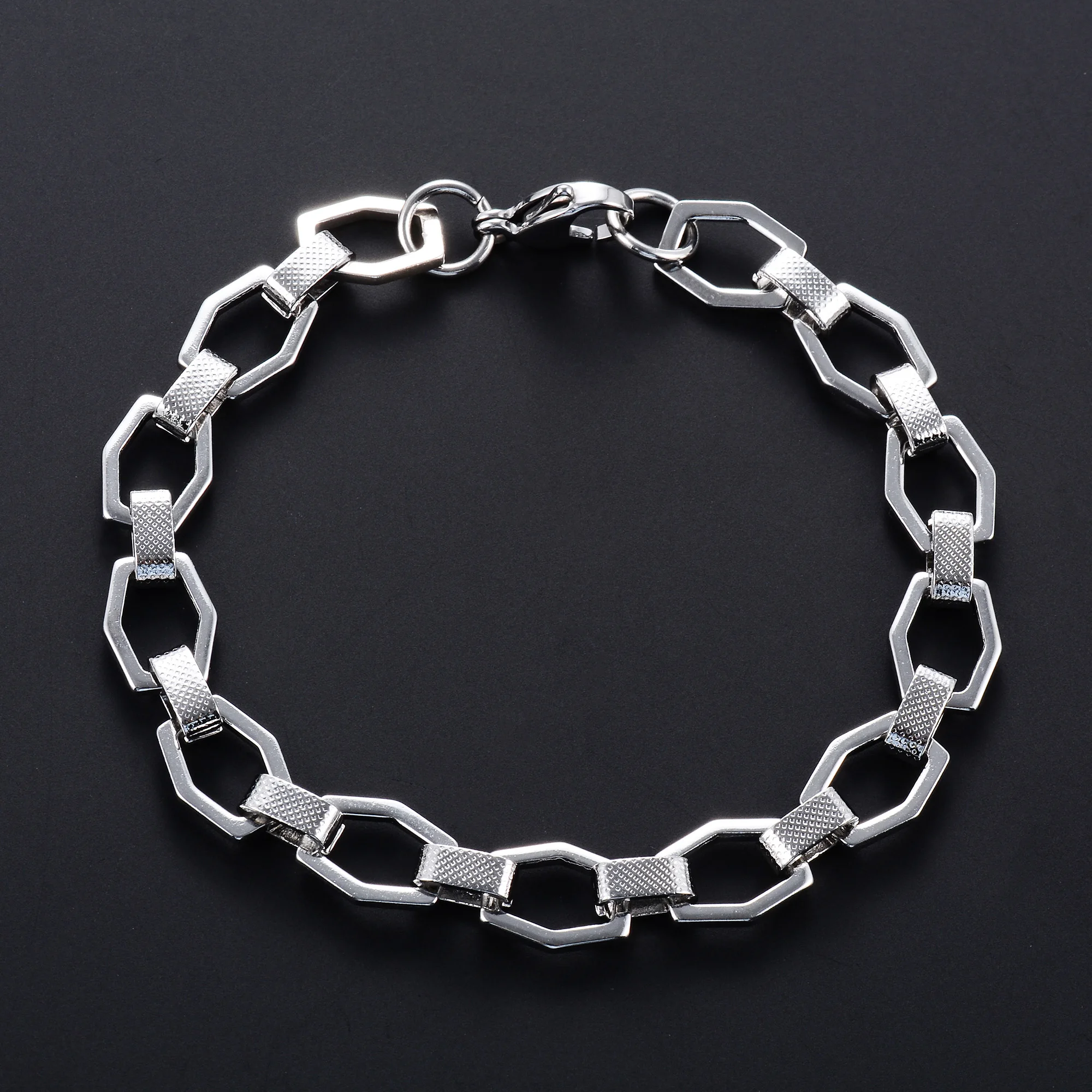 Geometric Stainless Steel Handmade Bracelet Link Hand Hexagon Chain for Women Men Punk Rock Boy Wristband Anklets Metal Jewelry