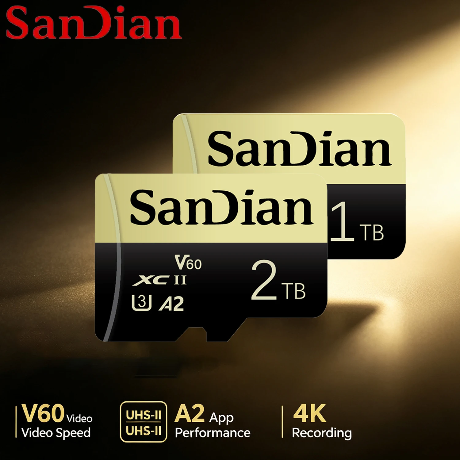 بطاقة ذاكرة فلاش أصلية Micro TF SD بسعة 2 تيرابايت، تدعم دقة 4K، فئة U3 V60، متوفرة بسعات 512 جيجابايت و256 جيجابايت و128 جيجابايت.