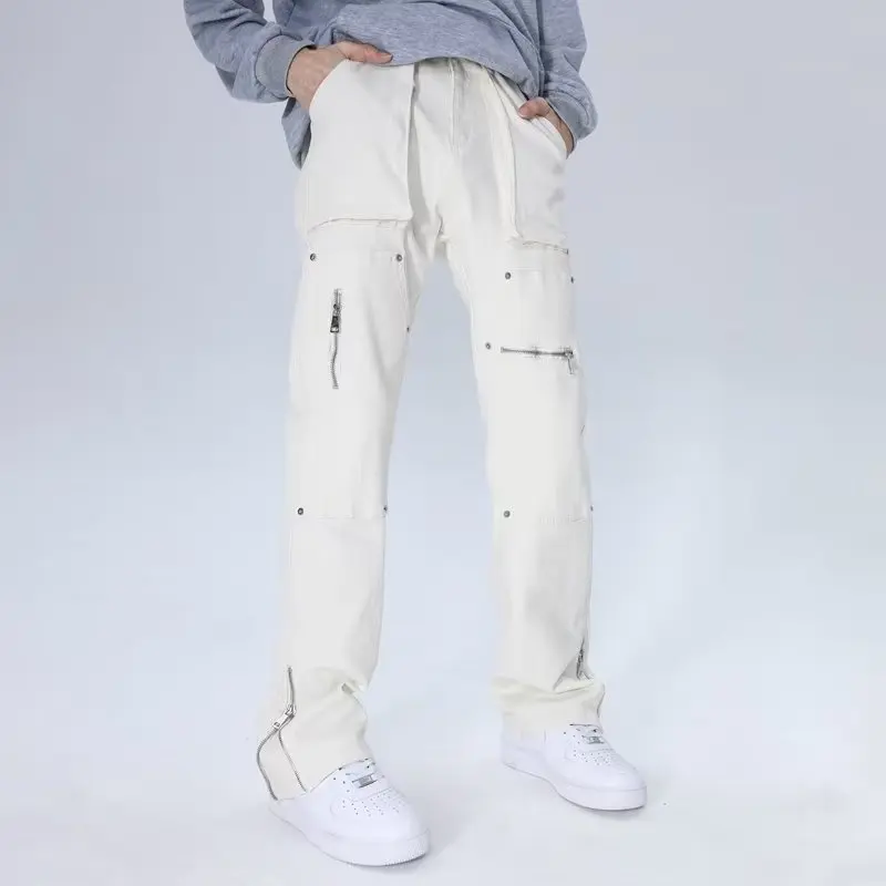 2026 Y2K Mode Weiße Baggy New Jeans Kpop Cargo-Hosen für Herren Kleidung Gerade Knöchelreißverschluss Damen Lange Hosen Ropa Hombre – Detail 10