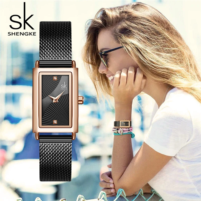 Shengke Women Watches Fashion Geneva Designer Ladies Watch Luxury Brand Rectangle Quartz Gold Wrist Watch Luxury Gifts For Women