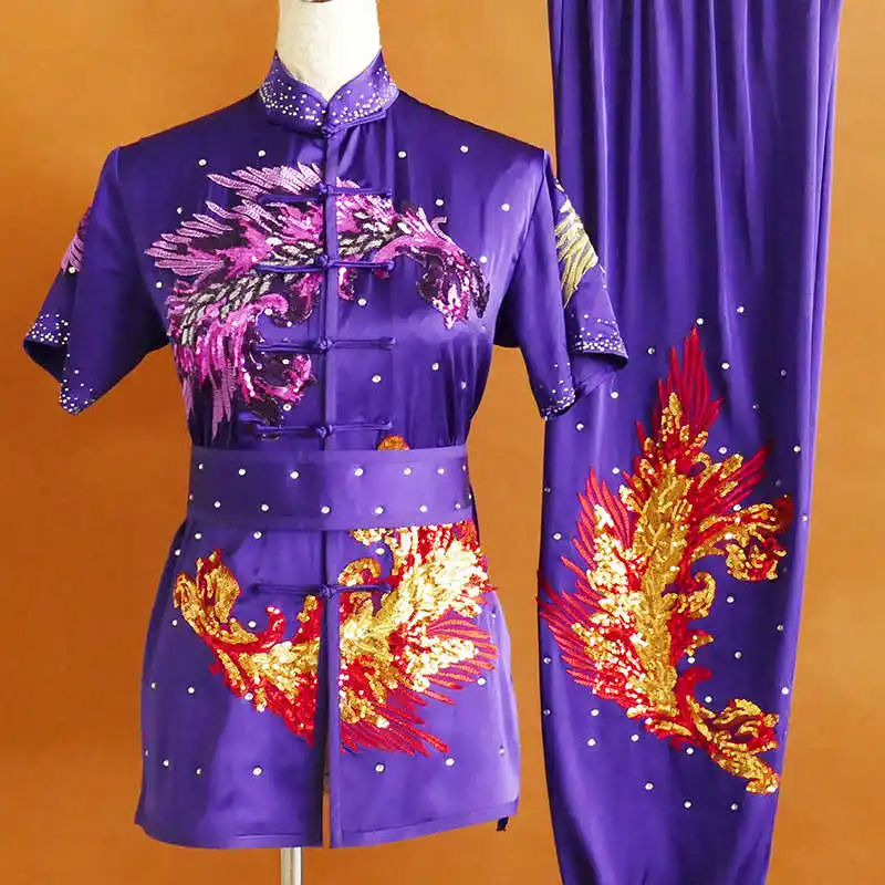 2025 New Short Sleeve Patch Embroidery Long Fist Martial Arts Uniform Children's Student Competition Uniform Competition Perform