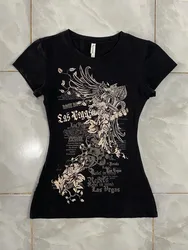 Flower Graphic T-shirt Summer Clothing Y2k Sweet Korean Slim Tees Crop Top Woman Coquette Shirt & Blouses Goth Streetwear Tshirt
