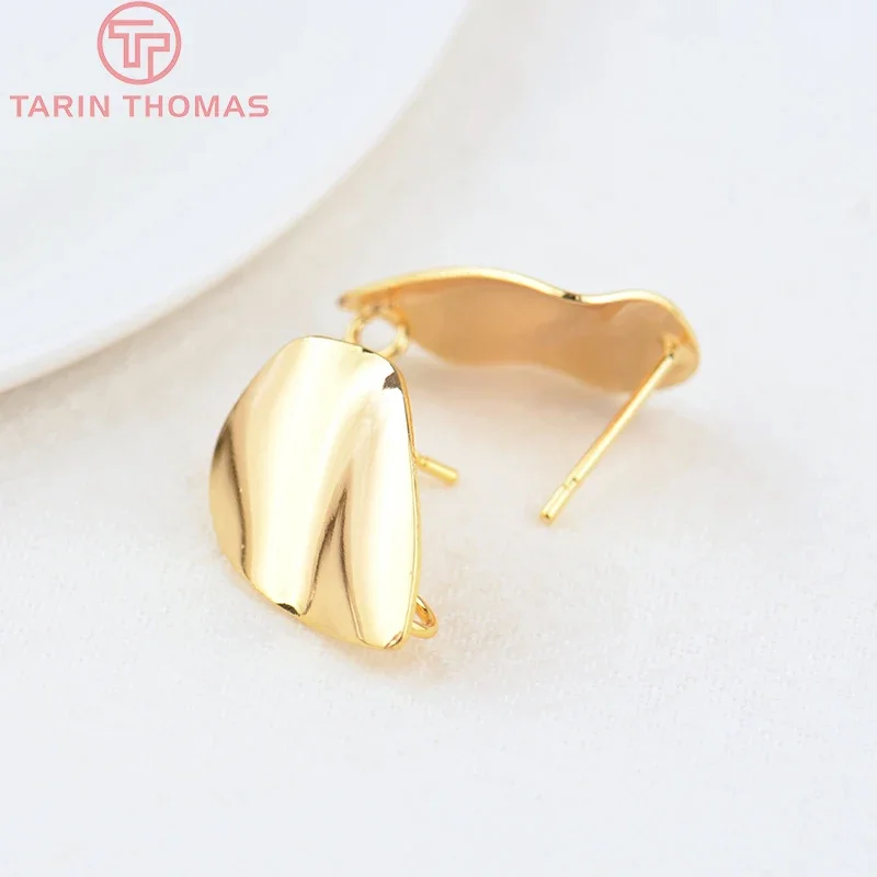 (2692)10PCS 13x20MM Hole 2MM 24K Gold Color Brass Wave Drop Shaped Stud Earrings Pins High Quality DIY Jewellery Accessories