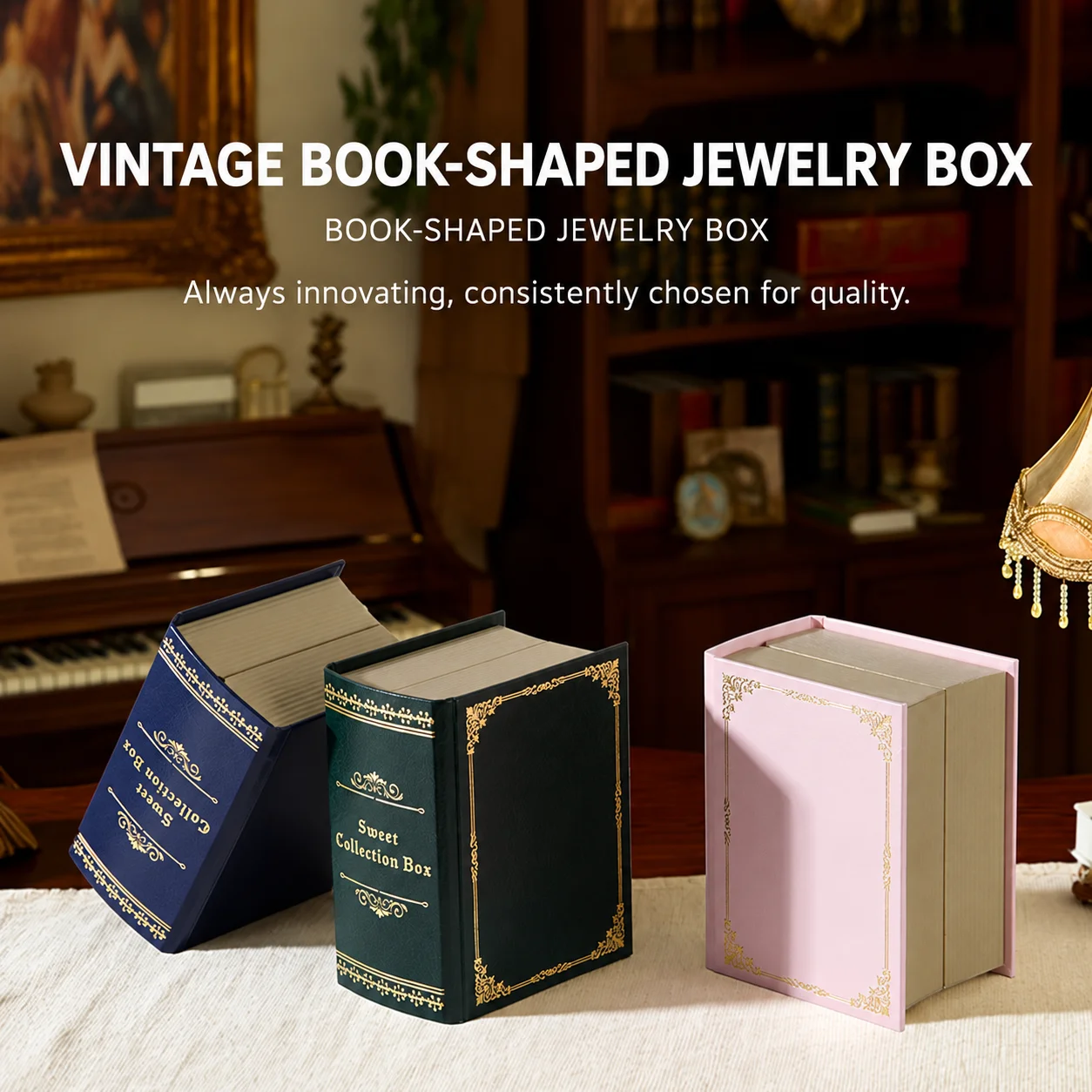 Ring Storage Box Hinged Necklace Jewelry Box Book-Shaped Jewelry Box Satin-Lined For Jewelry Display Vanity Bedroom