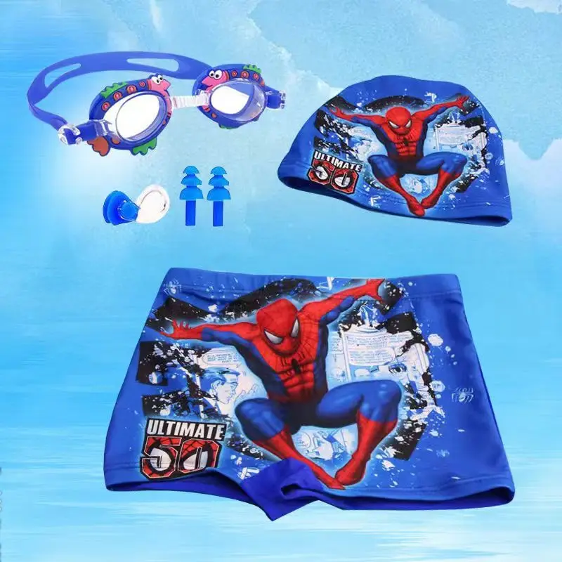 Marvel The Avengers Captain America movie cartoon cute children's swimming trunks boys boxer swimming trunks swimming cap set