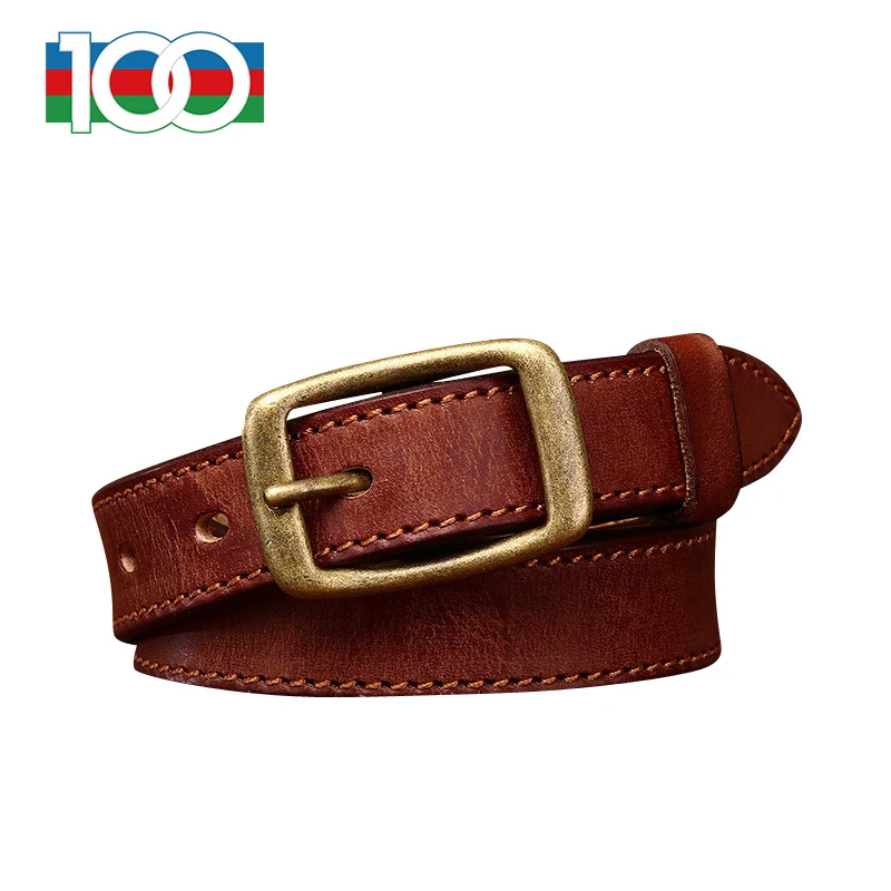 

2.4CM wide retro fashion personality decorative car line design women's real leather lead layer cowhide copper buckle belt