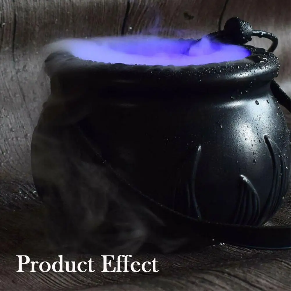 Halloween Witch Jar Cauldron Mist Maker Smoke Fog Machine with Color Light Holiday Decoration Prop EU Plug