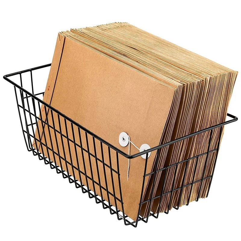 Y51A 4 Pack Wire Storage Baskets, Farmhouse Metal Basket Freezer Organizer Bins with Handles, Black for Pantry Kitchen
