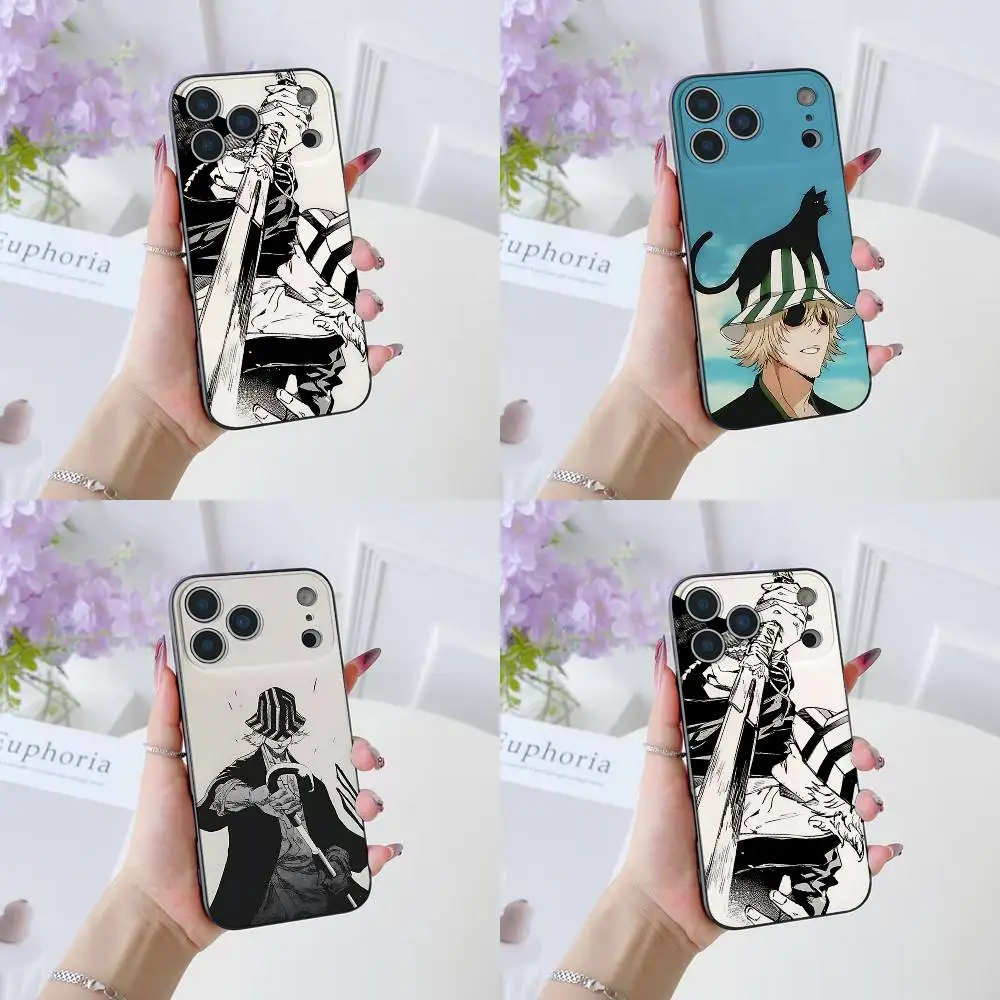 Funda de Silicona Negra Suave B-BLEACH Kisuke Urahara para iPhone 17 16 15 14 13 12 11 Pro Max Plus Air Mini