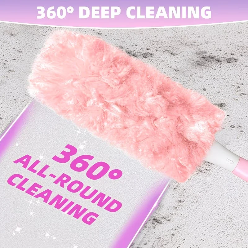 10PCS Pink Disposable Electrostatic Dusters with Handle, Suitable for Home, Car, Electronics, Keyboards, Furniture Cleaning