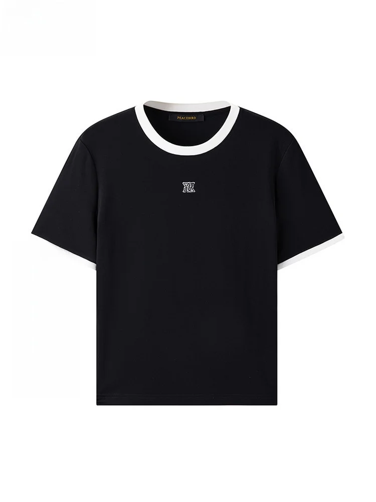 

Peacebird Women's Summer Knitwear A1CNE2269 Street Style Short Sleeve round Neck Color Block Casual Regular Fit T-Shirt