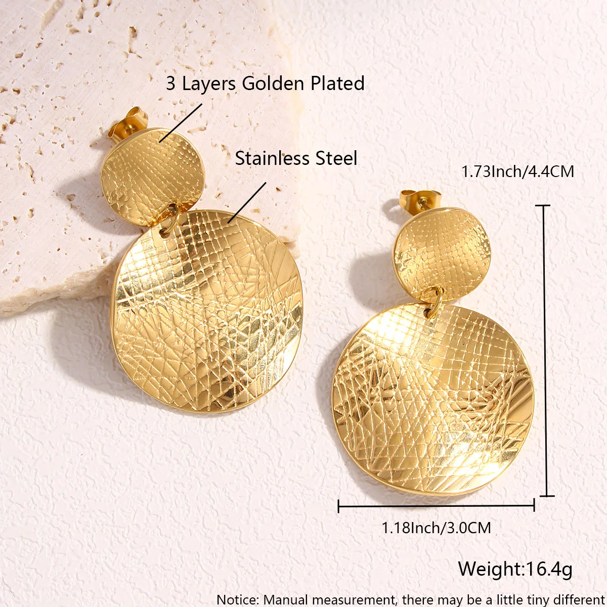 أقراط متدلية طويلة معدنية دائرية مزدوجة للنساء ، فولاذ مقاوم للصدأ ، نسيج غير منتظم ، قلادة هندسية ، هدايا مجوهرات ، عصرية #4