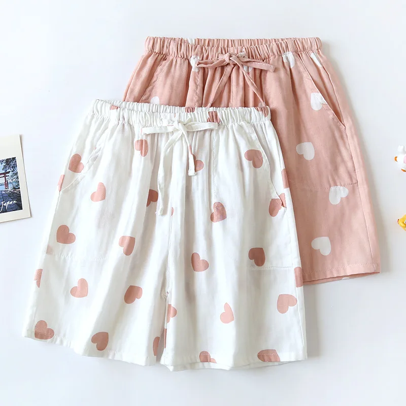 

Women's sleeping pants, double-layer gauze thin home shorts, summer cotton soft and loose home pants can be worn outside