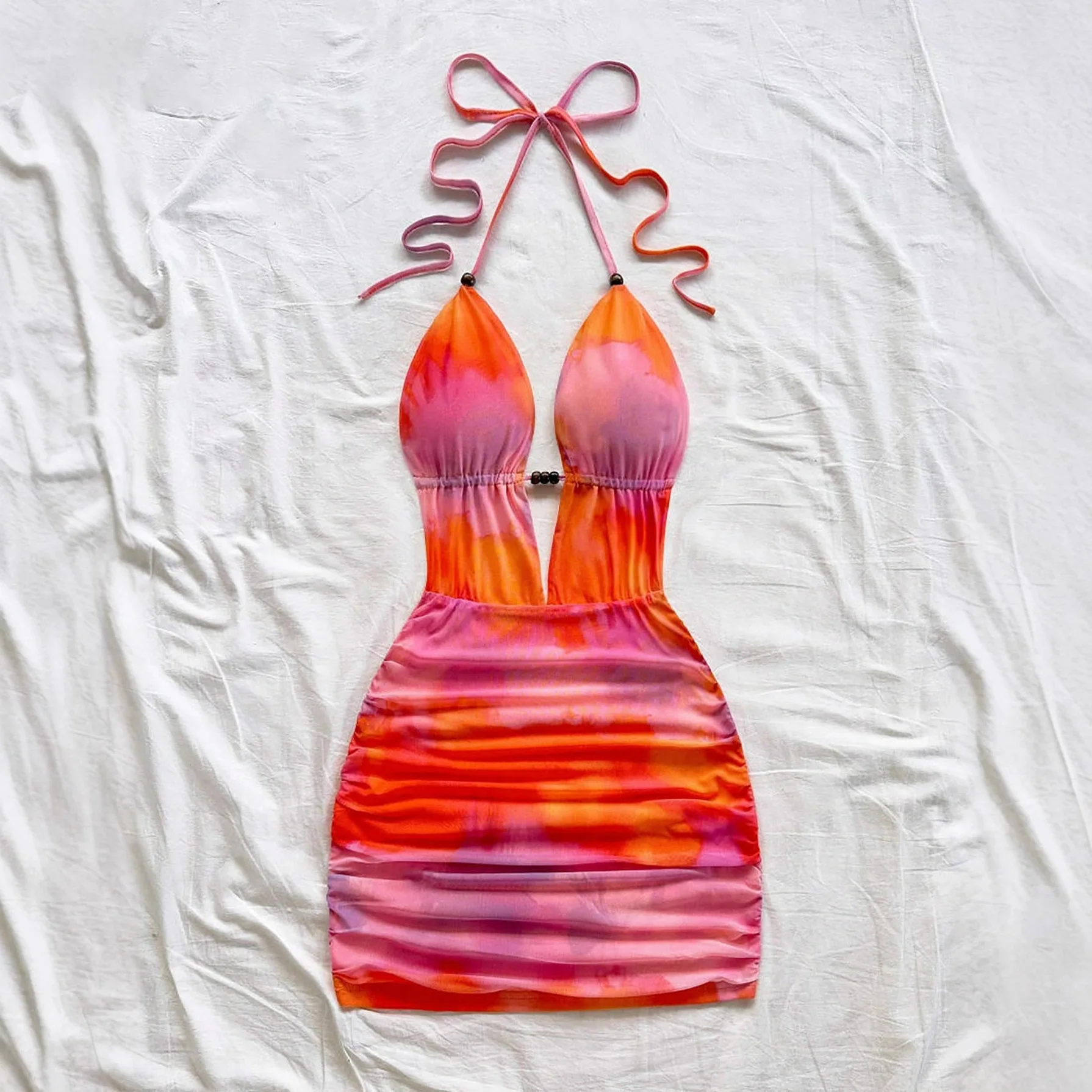 Resort party slim fit Dress Women Y2K Printed cross halter backless bodycon Short Dress 2026 Summer Beach Vacation Clubwear