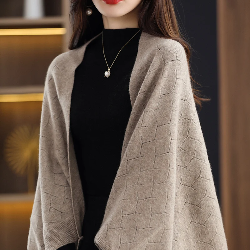 New Arrival Autumn Winter Knit Women Scarf Solid 100% Pure Cashmere Poncho Hollow Out Fashion Capes Lady High Quality Scarves