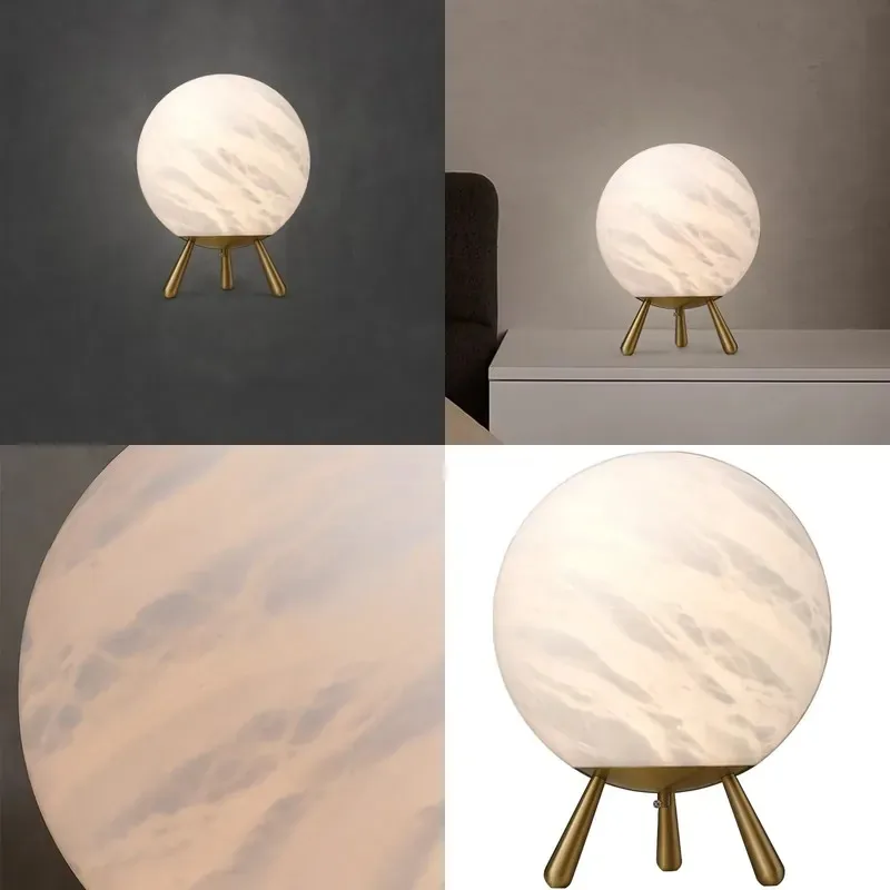 for Nordic Hotel Bedside Alabaster Lamp Home Decoration Lighting Modern Unique Creative Bedroom Brass Spanish Marble Light