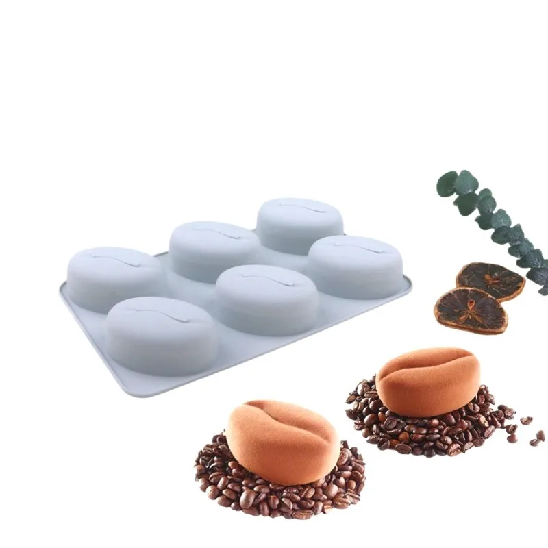 Kaffeebohnen-Silikonform mit 6 Mulden, Mu Si-Form, Kaffeebohnenform, Dessertform, französische westliche Backform. ​