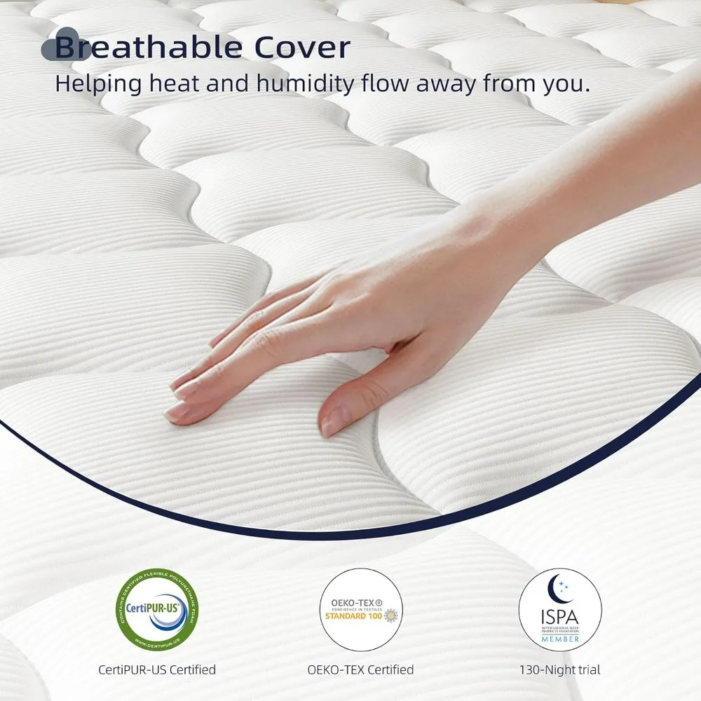 مرتبة هجينة بحجم مزدوج مقاس 10 بوصة مع رغوة تخفيف الضغط ونابض داخلي لتعزيز الراحة وعزل الحركة