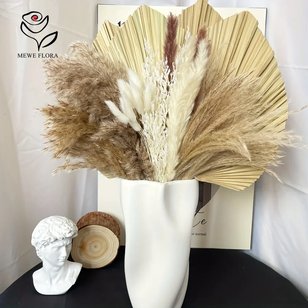 35pcs přírodní pampas tráva boho domácí dekorace estetická sušené kvést kytice dlaň fanoušci rákosí pro káva stůl váza arrangements