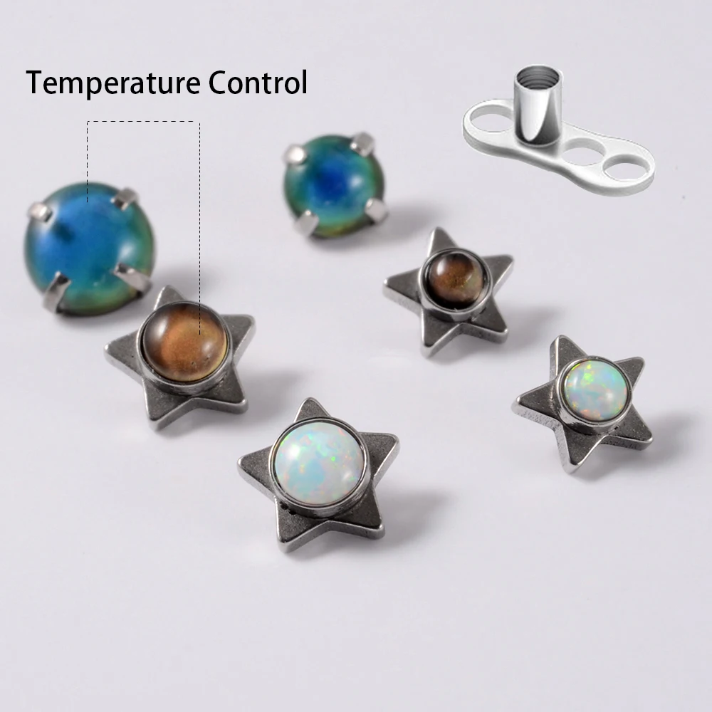 1Pc Temperature Control Color Opal Star Dermal Anchor Top Burial Nail Piercing Skin Diver Surface Ring Micro Retainers Jewelry