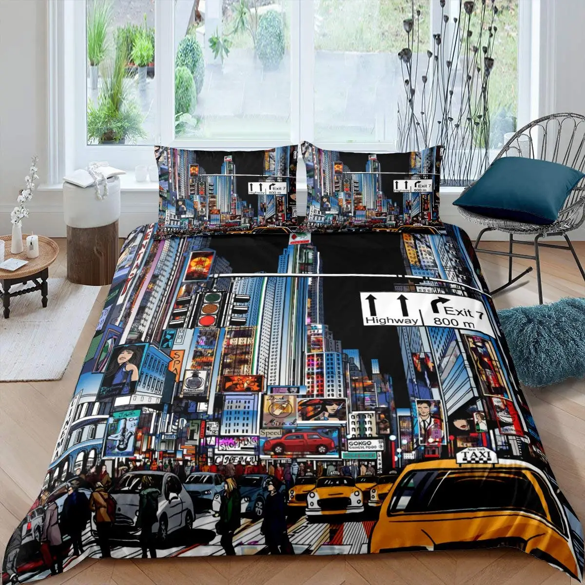 

Cityscape Duvet Cover Set New York City Night View Quilt Cover For Boys Adults Microfiber Building Bedding Set 2/3Pcs King Size