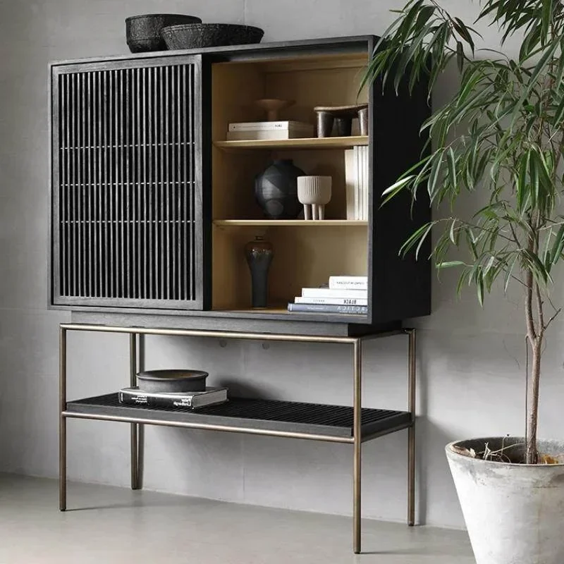 French retro solid wood multi-functional wall-to-wall decorative cabinet supports customization