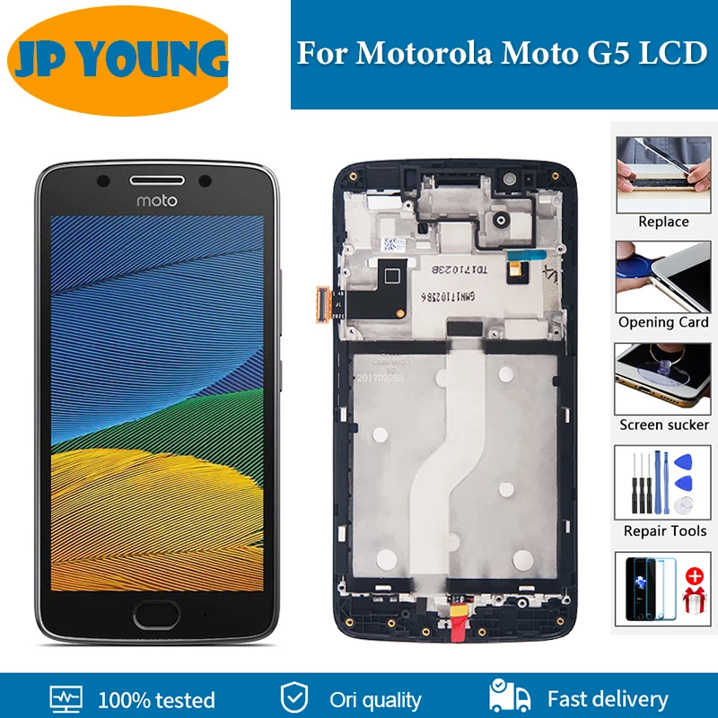 

5.0" Original For Motorola LCD Screen MOTO G5 LCD XT1672 XT1670 XT1671 XT1675 XT1676 Display Touch Screen Digitizer With Frame