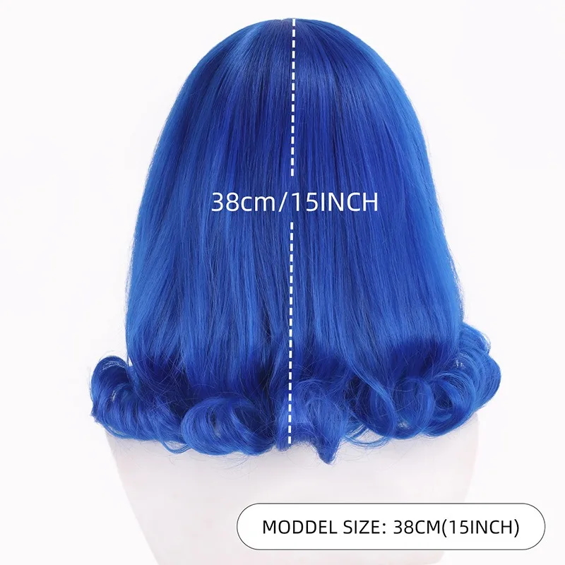 Juvia Lockser – perruque de rôle Anime Fairy Tail Cos, couvre-chef de personnage de sorcier, couvre-chef de fête, cheveux courts bouclés bleu foncé