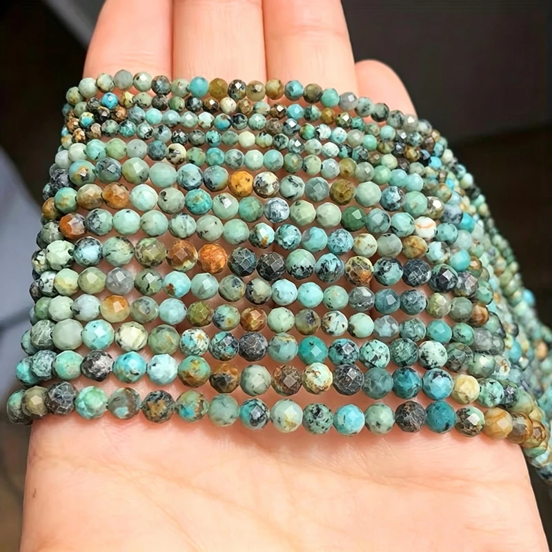 Natürlicher afrikanischer Türkis, indischer Achat, runde facettierte lose Spacer-Perlen, kleine Perlen für DIY-Armbänder, Ohrringe, Charms für die Schmuckherstellung – Detail 5