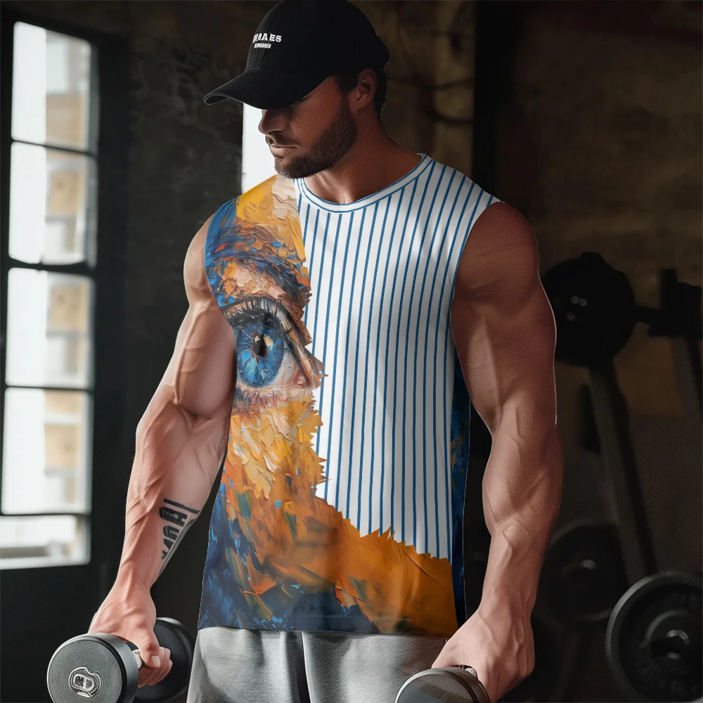 

Майка мужская с принтом голубых глаз, спортивный топ без рукавов, тонкий жилет со шлейфом, масляная живопись, повседневная майка для спорта и фитнеса