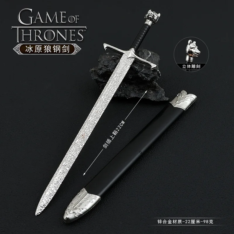 Espada Frostwolf Bastard 22cm de metal completo com bainha Guardiões dos Tronos Casa nobre medieval Artefato colecionável