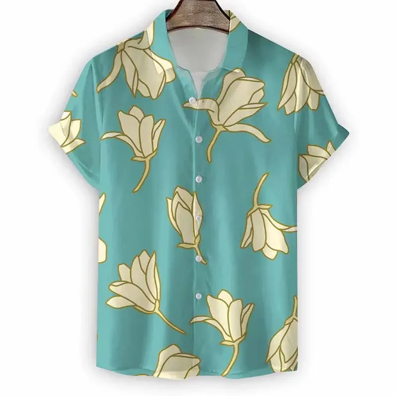 

Tulip Print Men's Short Sleeve Shirt Casual Hawaiian Beach Men's Lapel Top Fashion Men's Shirt 2024 New Style Comfortable